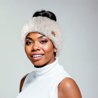 Faux Fur Headband | Satin Lined | White