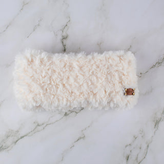 Faux Fur Satin Lined Winter Headband in White