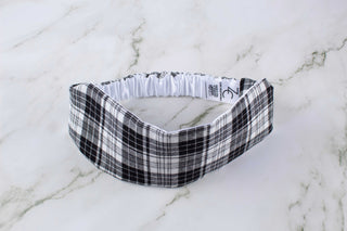 Plaid Satin Lined Headband in Black and White