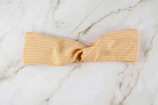 Silk Turban Headband in Striped Tan and Beige