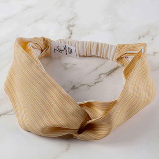 Silk Turban Headband in Striped Tan and Beige