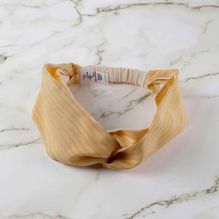 Silk Turban Headband in Striped Tan and Beige