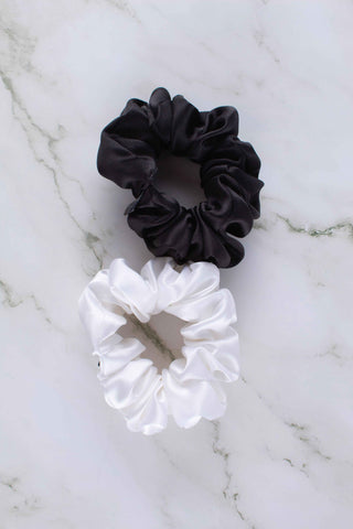 Silk Scrunchies  Set | Black and White