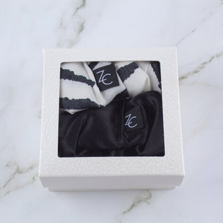 Silk Scrunchies Set - Black and Zebra Print