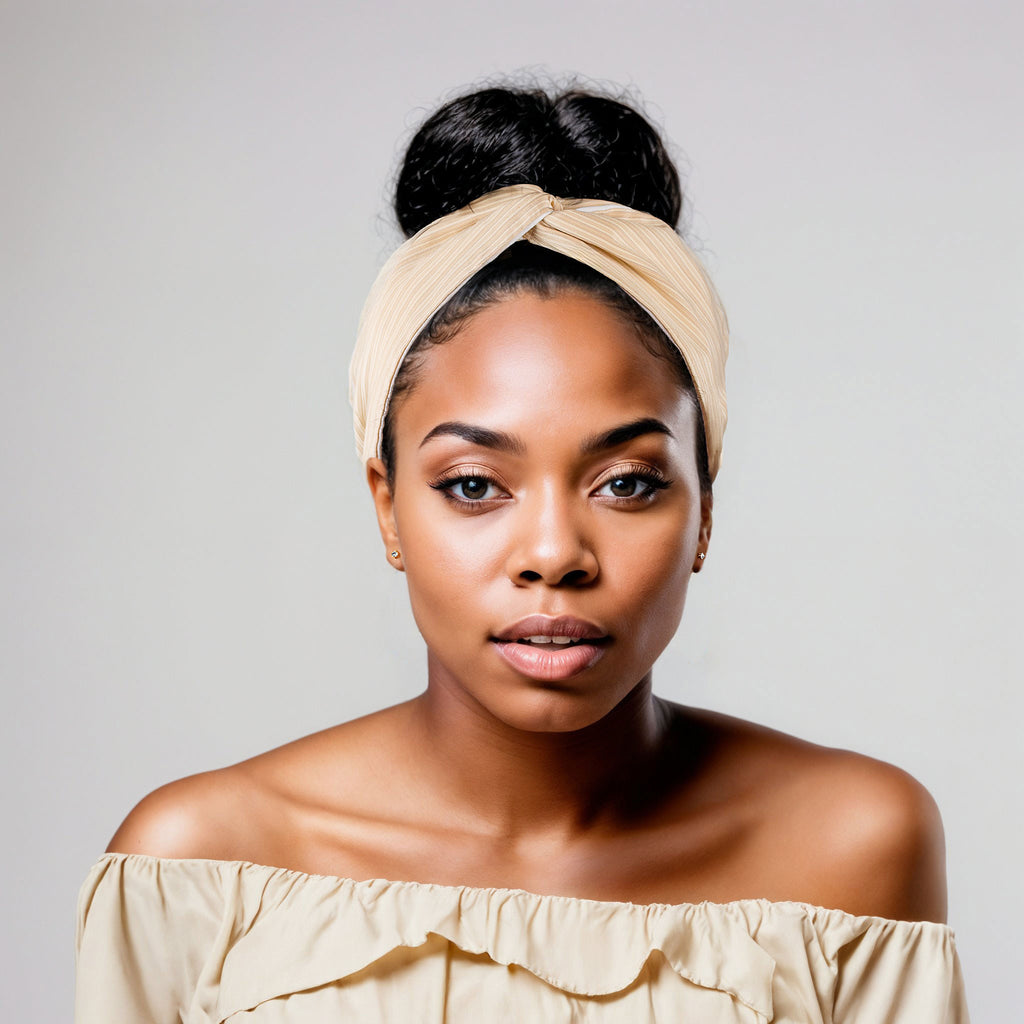 Silk Turban Headband in Beige & Tan – Zuri Craftworks